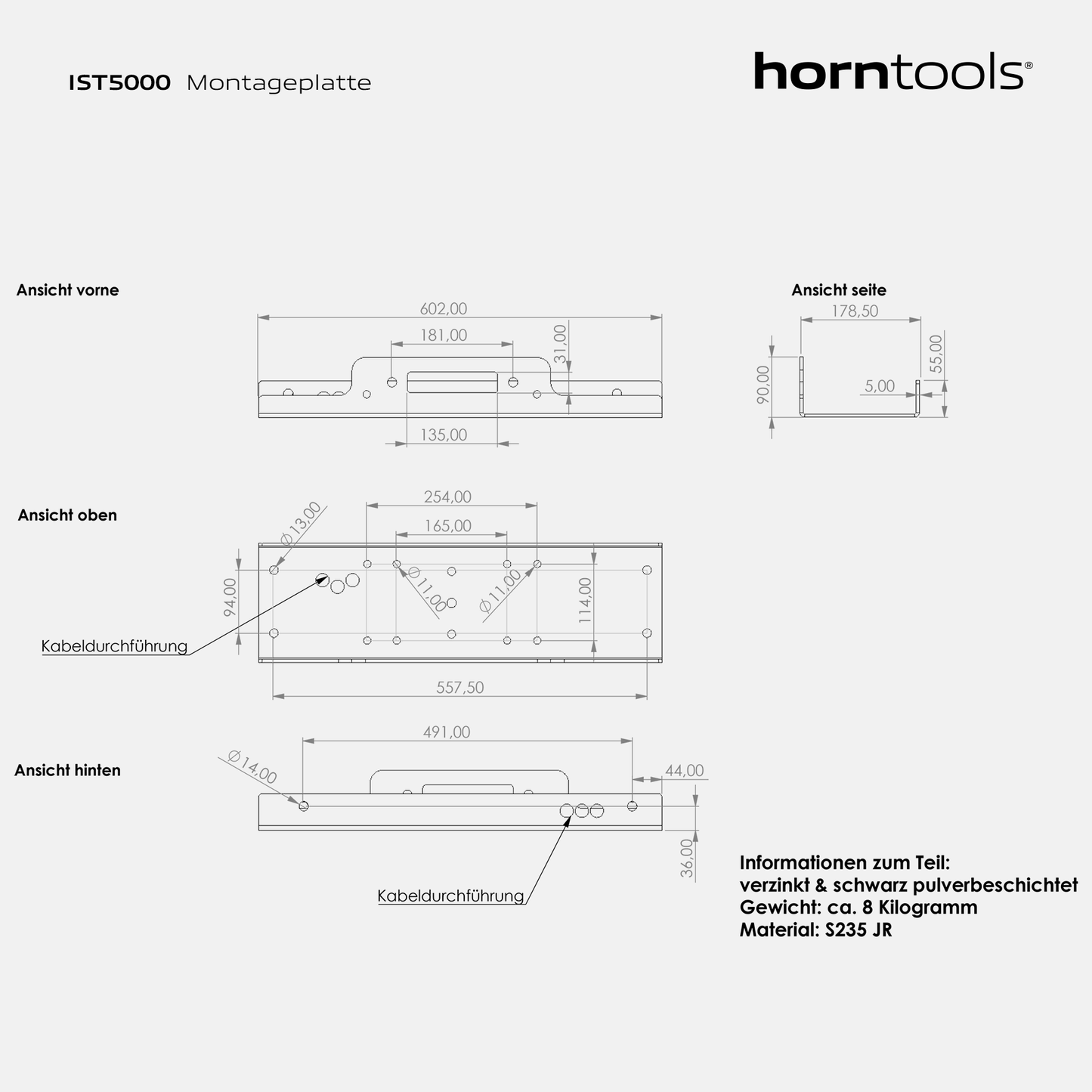 Seilwinden Montageplatte Serie 5000 horntools Elektrowinde