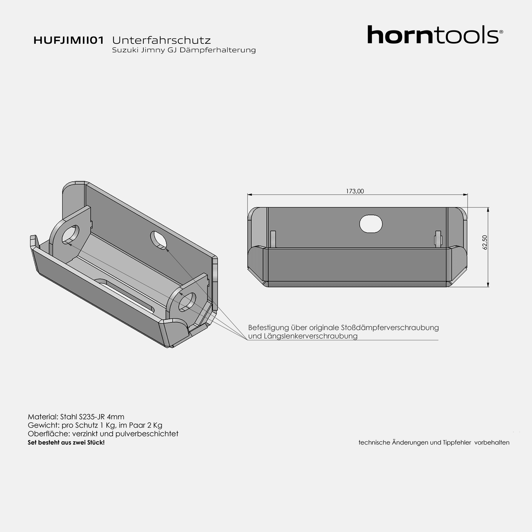 Unterfahrschutz Stoßdämpfer hinten für Suzuki Jimny GJ